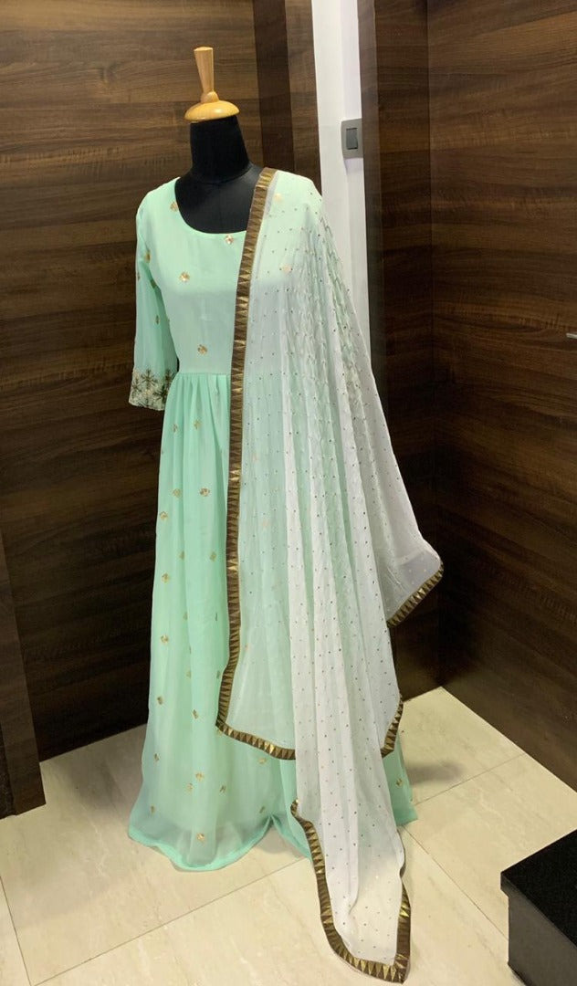 Pista green georgette long anarkali suit
