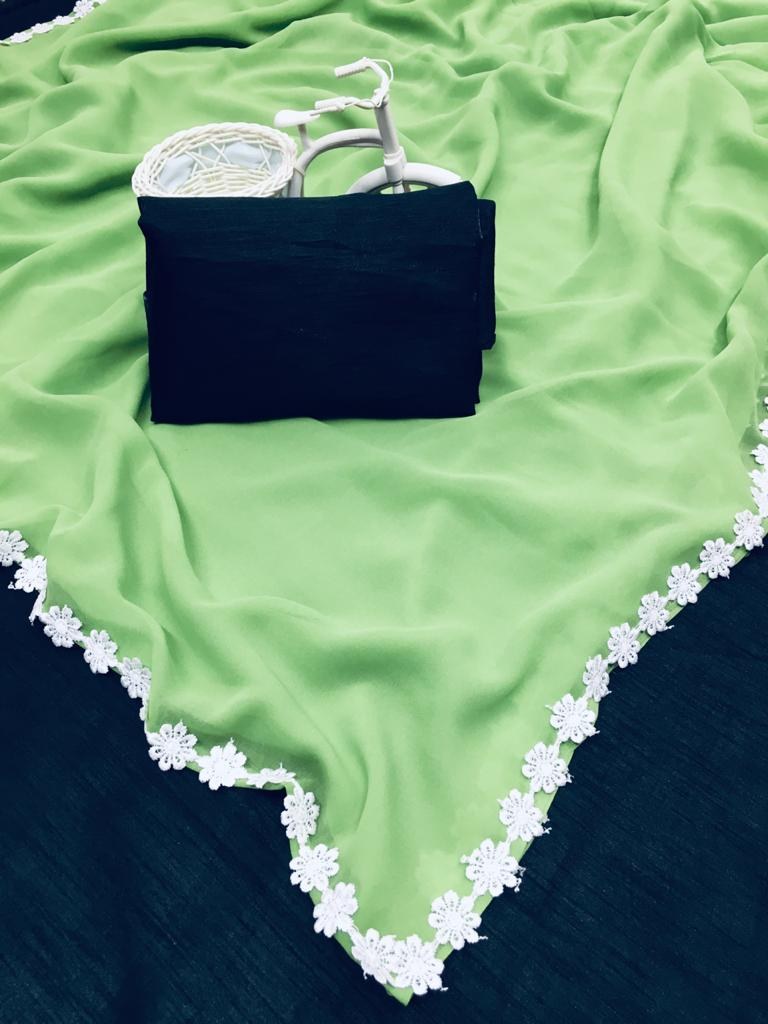 Pista green georgette plain regular wear saree