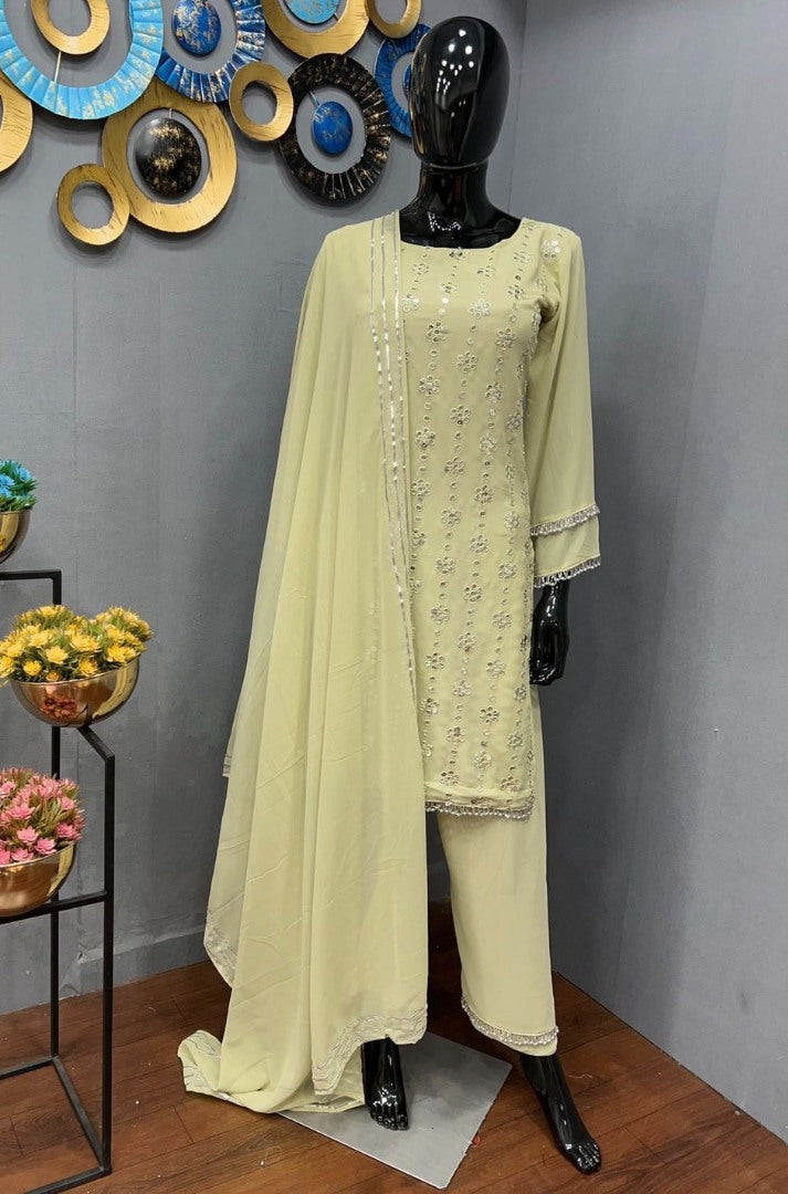 Pista green georgette sequence work salwar suit