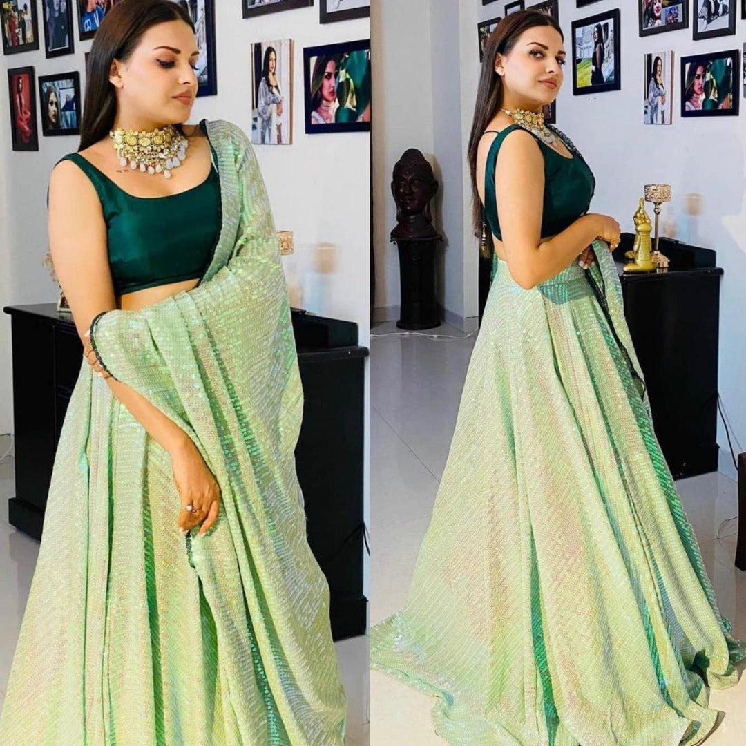Pista green georgette sequence work wedding lehenga choli