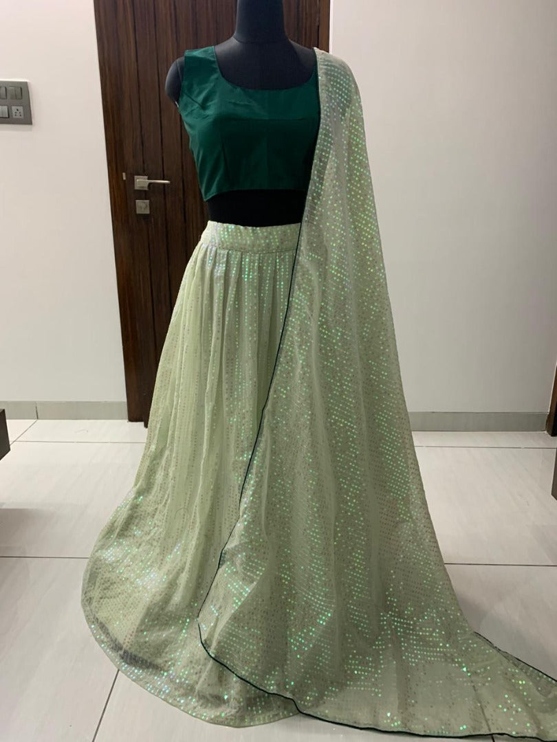 Pista green georgette sequence work wedding lehenga choli