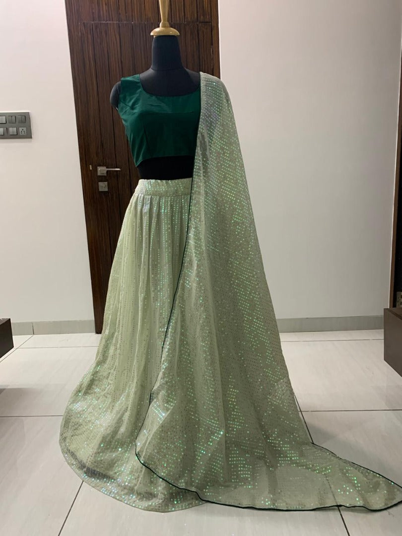 Pista green georgette sequence work wedding lehenga choli