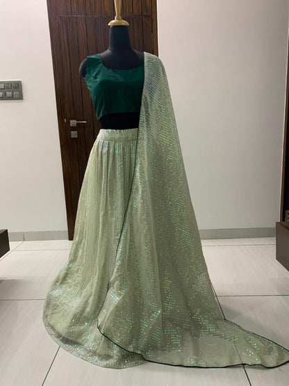 Pista green georgette sequence work wedding lehenga choli