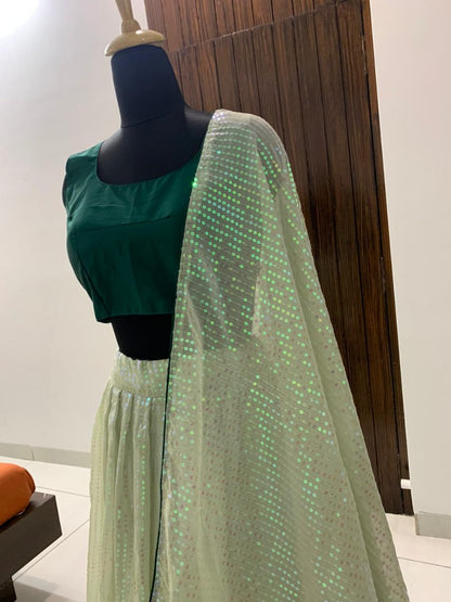 Pista green georgette sequence work wedding lehenga choli