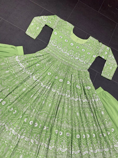 Pista green heavy embroidery worked lehenga suit for wedding ceremony