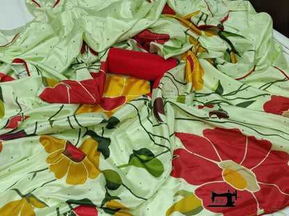 Pista green heavy moss chiffon flower printed saree