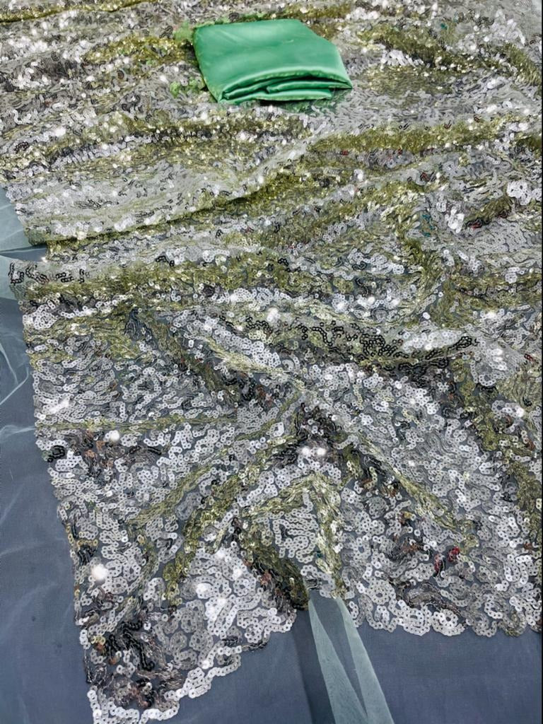 Pista green heavy net exclusive saree