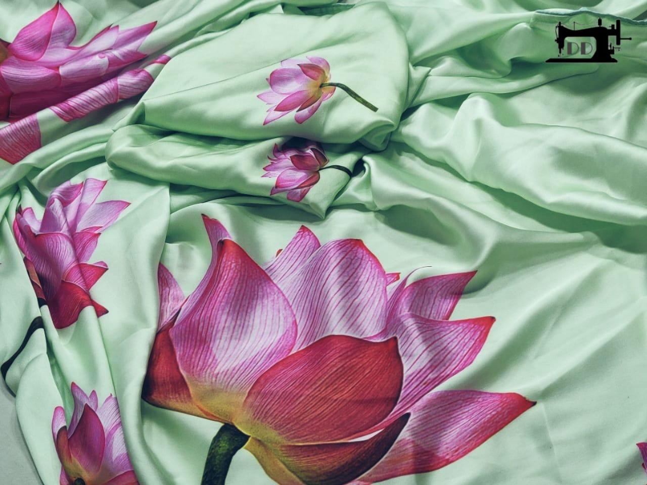 pista green heavy satin digital printed saree