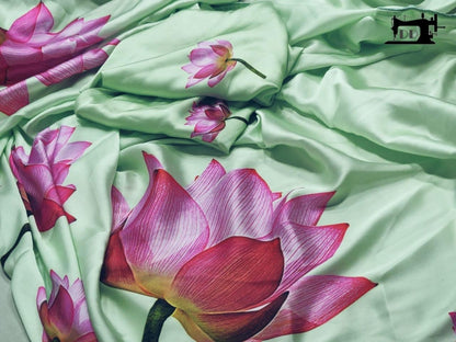 pista green heavy satin digital printed saree