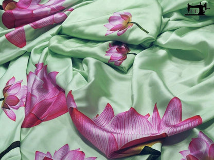 pista green heavy satin digital printed saree