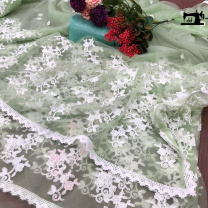 Pista green heavy soft net thread work elegant look saree