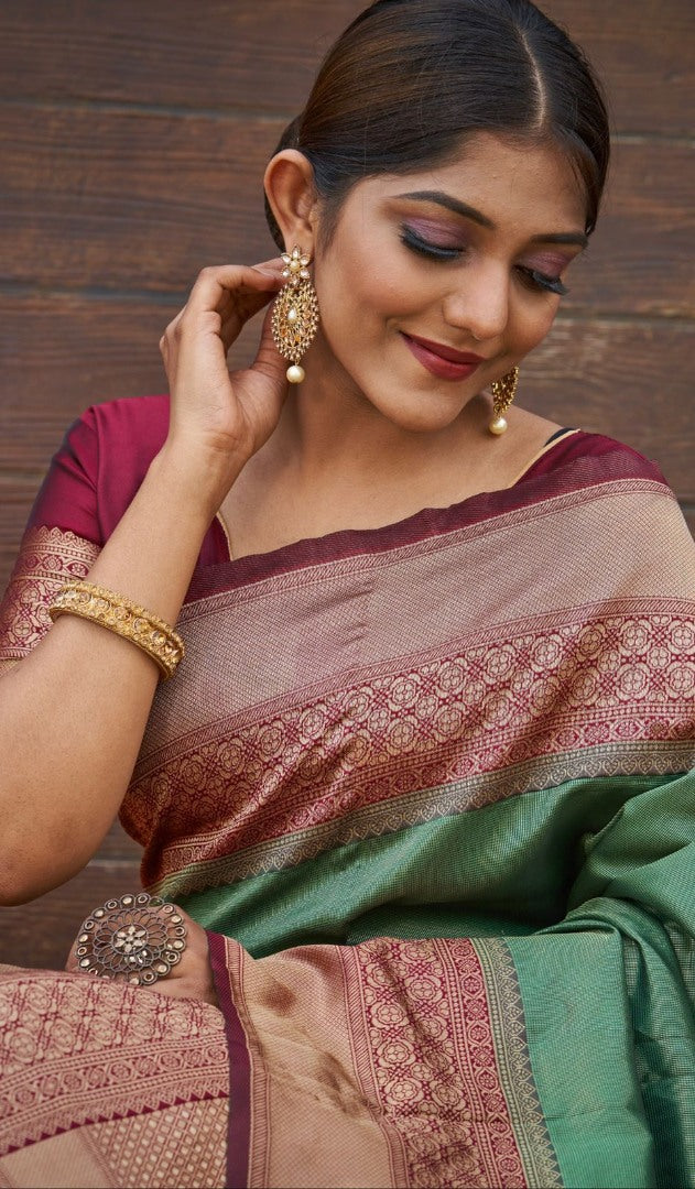 Pista green jacquard weaving banarasi silk saree for wedding