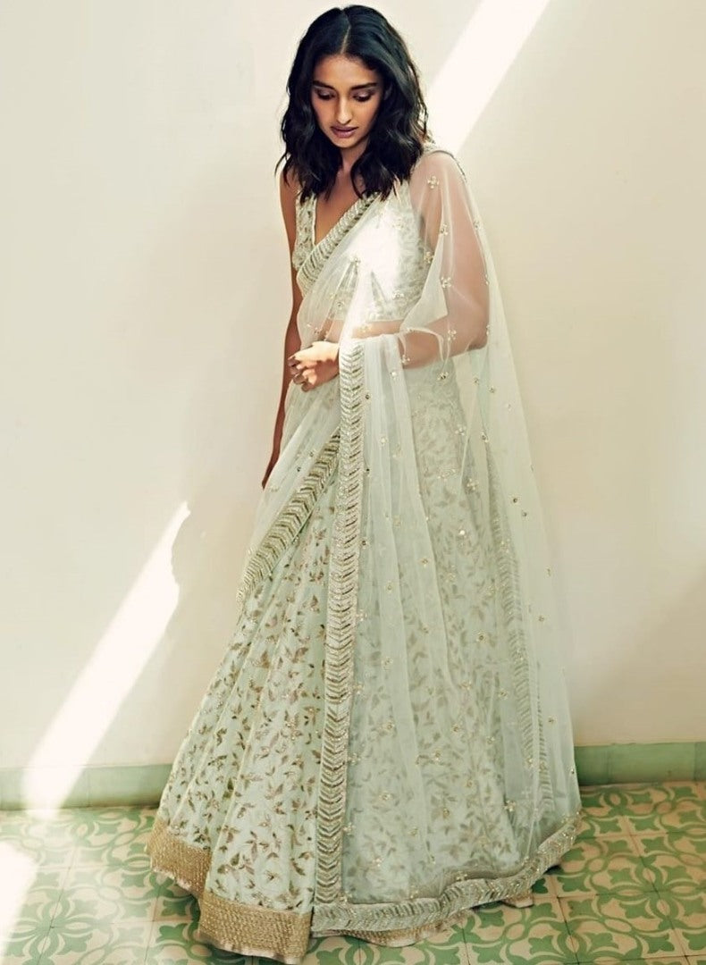 Pista green jorda silk heavy embroidered designer wedding lehenga choli