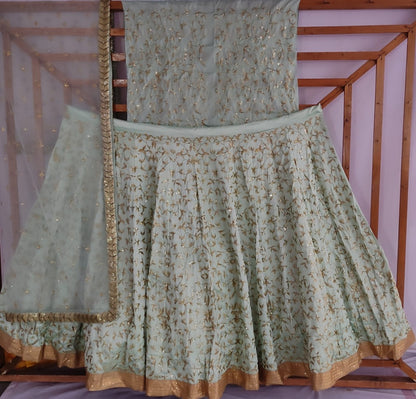 Pista green jorda silk heavy embroidered designer wedding lehenga choli
