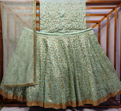 Pista green jorda silk heavy embroidered designer wedding lehenga choli