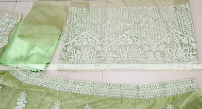 Pista green khadi organza silk chain stick jari work lehenga choli