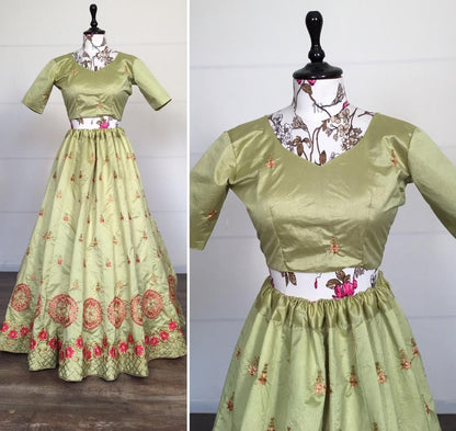 Pista green kitkat silk embroidered stone work lehenga choli
