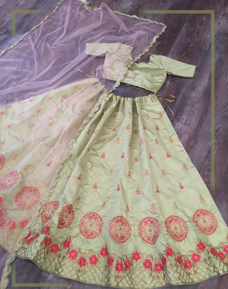 Pista green kitkat silk embroidered stone work lehenga choli