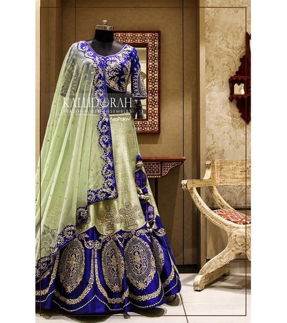 Pista green malbon silk heavy embroidered brial lehenga