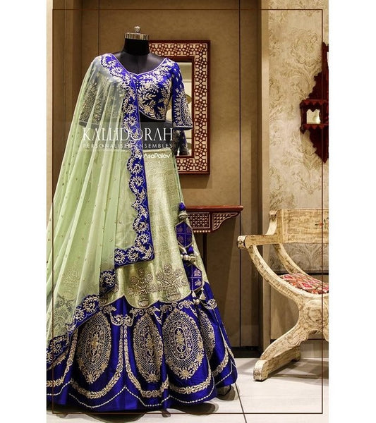 Pista green malbon silk heavy embroidered brial lehenga