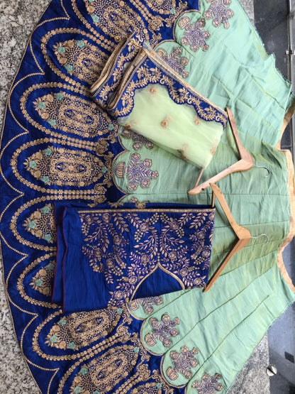 Pista green malbon silk heavy embroidered brial lehenga