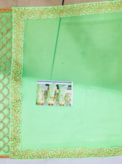 Pista green marbal silk heavy embroidered wedding saree