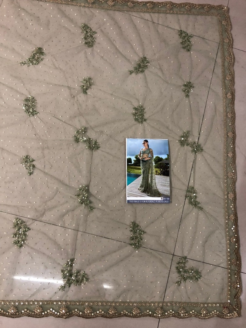 Pista green mono net fancy thread and sequence worked wedding saree