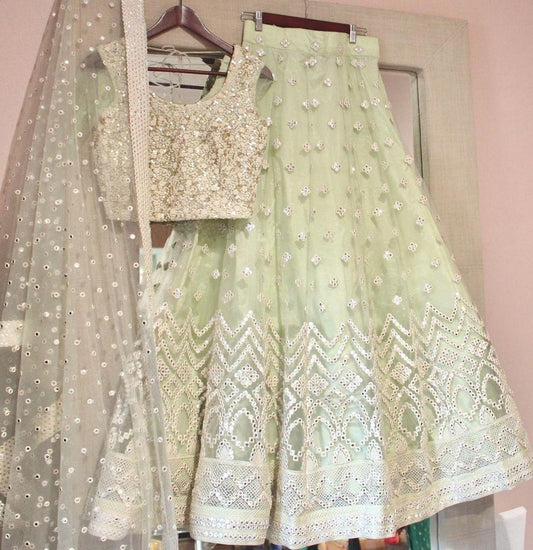 Pista green net embroidered lehenga choli