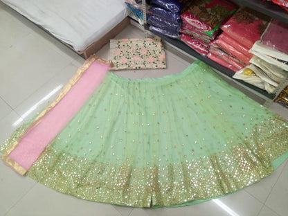 pista green net full sequence work ceremonial lehenga
