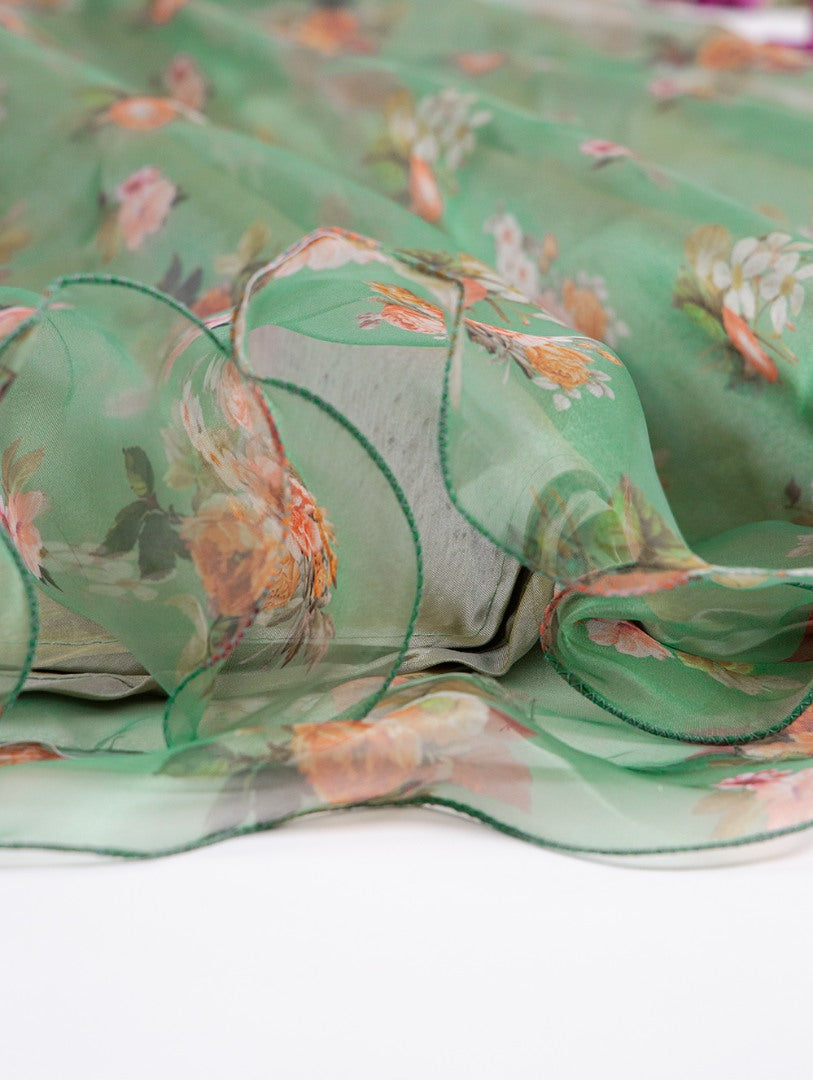 Pista green organza floral printed crop top lehenga