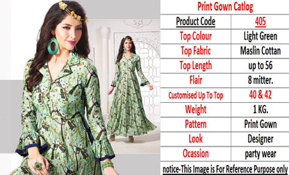 pista green printed long kurti