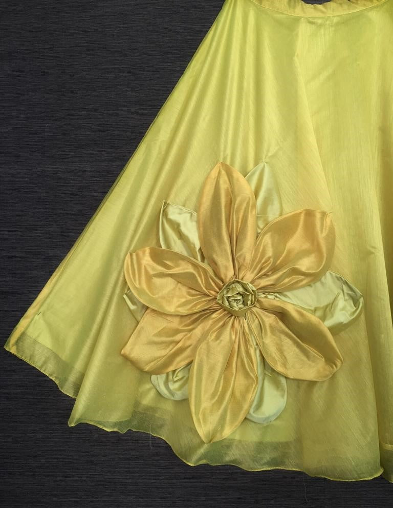 Pista green rajwadi chanderi silk hand made flower lehenga choli