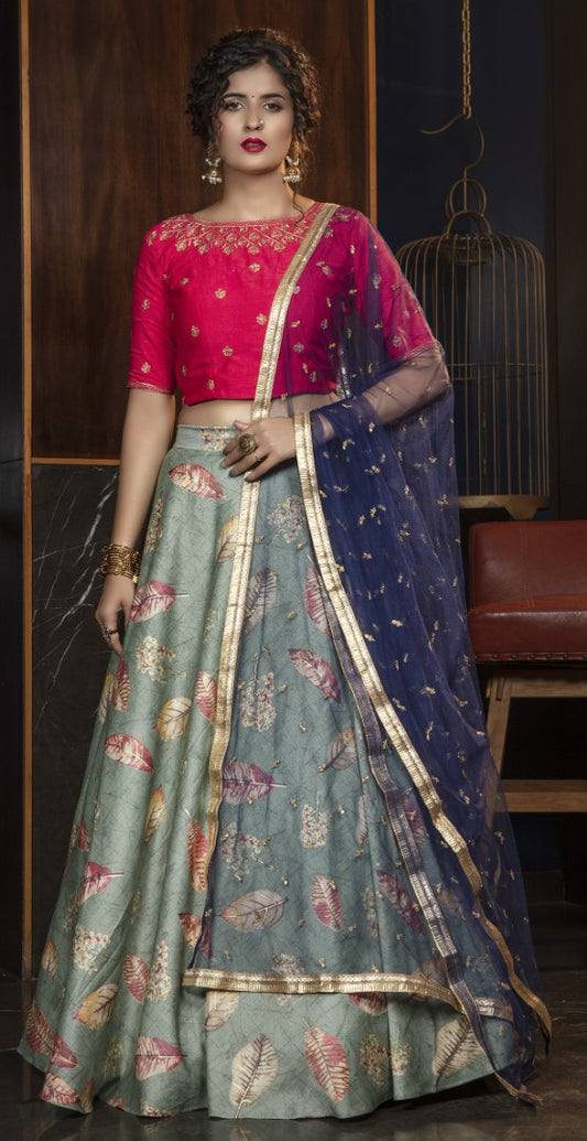 Pista green rayon sequence embroidered party wear lehenga choli