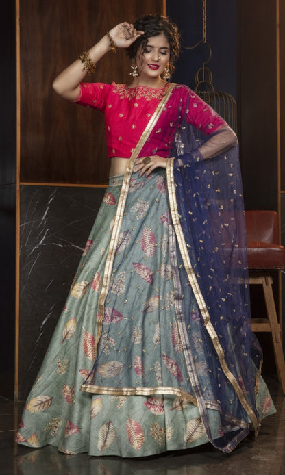 Pista green rayon sequence embroidered party wear lehenga choli