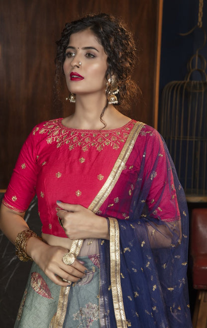 Pista green rayon sequence embroidered party wear lehenga choli