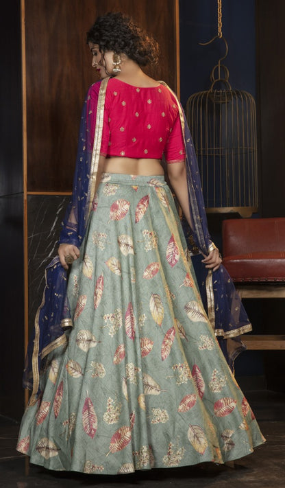 Pista green rayon sequence embroidered party wear lehenga choli