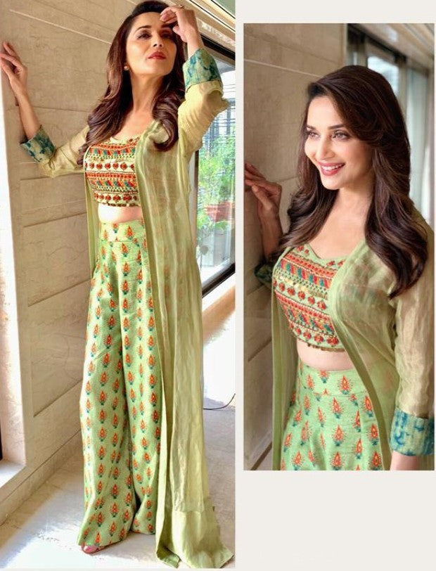 pista green satin banglori printed plazzo suit with jacket