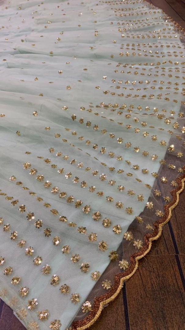 Pista green sequence and dori work wedding lehenga choli