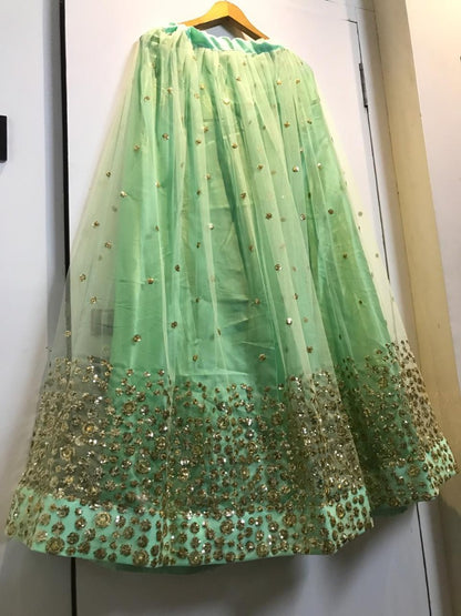 Pista green sequence and thread worked beautiful ceremonial lehenga