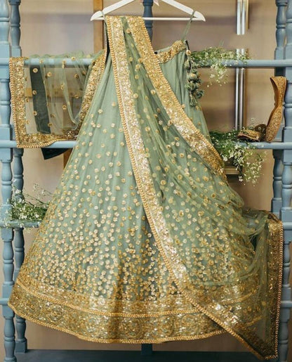 pista green sequence worked wedding lehenga choli
