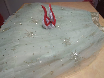 Pista green soft net beautiful worked lehenga choli for ceremony