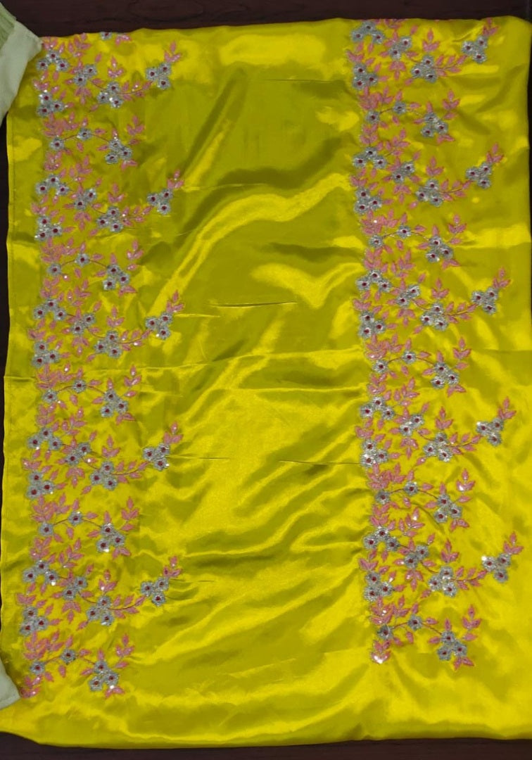 Pista green soft net multi layer lehenga with embroidered crop top