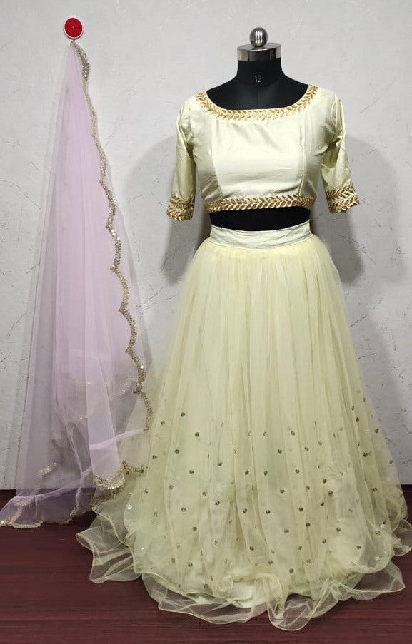 Pista green soft net sequin embroidery work lehenga choli