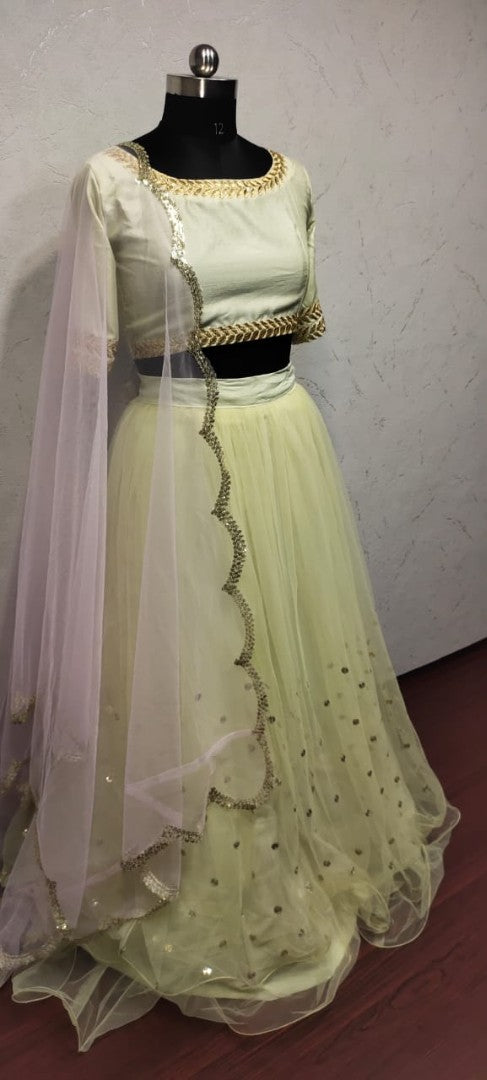 Pista green soft net sequin embroidery work lehenga choli
