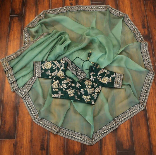 Pista green soft organza silk wedding saree