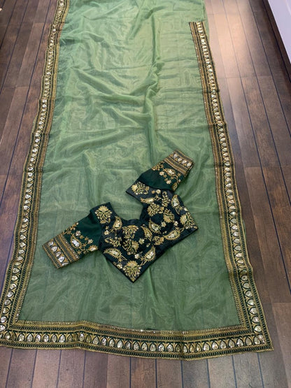 Pista green soft organza silk wedding saree