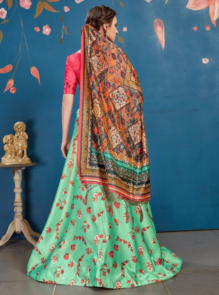 Pistagreen art silk digital printed lehenga choli