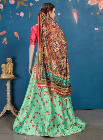 Pistagreen art silk digital printed lehenga choli
