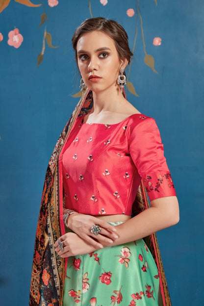 Pistagreen art silk digital printed lehenga choli