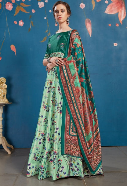Pistagreen art silk digital printed lehenga choli
